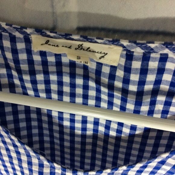 Jane and Delancey Blue White Gingham top SZ S - Picture 4 of 4